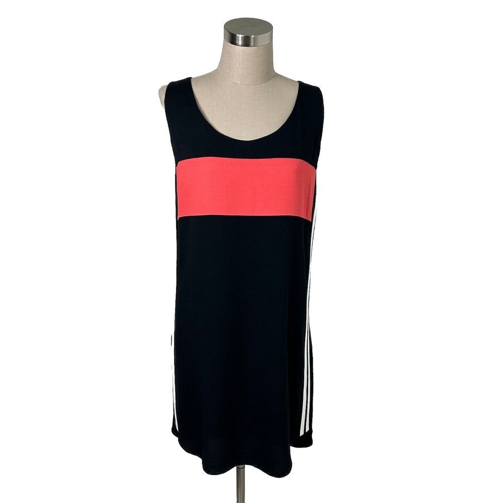 Rebecca Minkoff Black Pink Sleeveless White Striped Sides Short Tank Dress Sz 6 - Picture 4 of 14